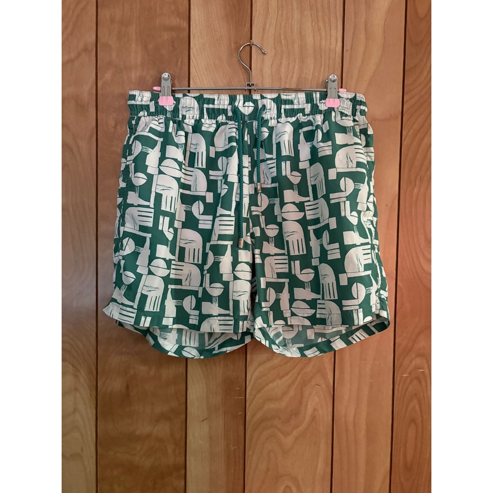 Bluemint Logan Mens Swim Shorts Green White Geometric Abstract Print Size‎ L